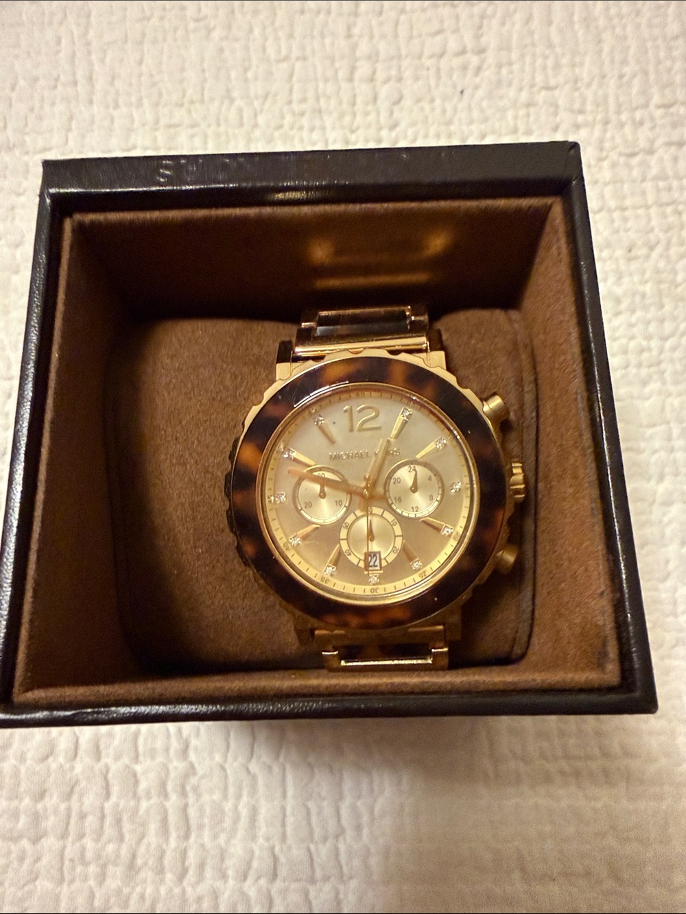 Michael Kors Gold-Tone Watch with Tortoiseshell Bezel